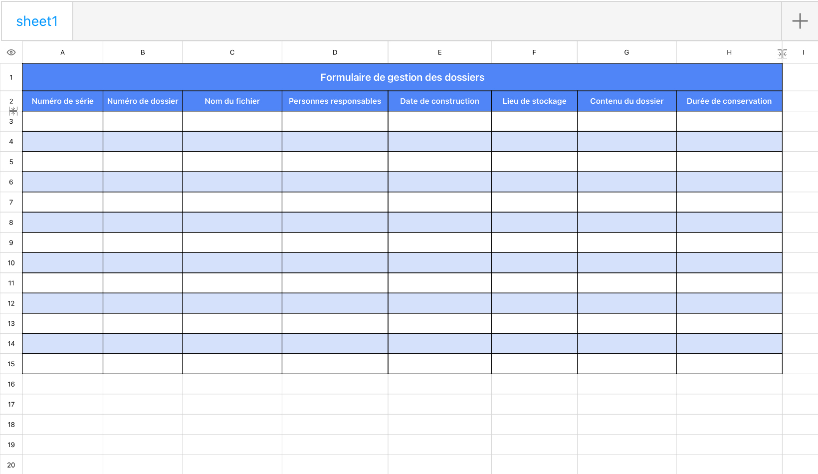 Formulaire de gestion des dossiers